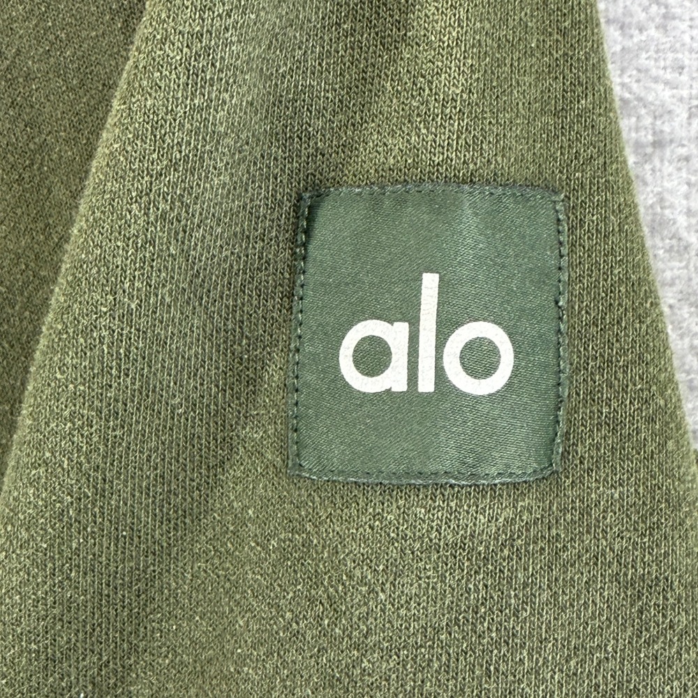 Alo Hoodie Mens L Accolade Olive Green Pullover Fleece Logo EUC - Picture 4 of 9